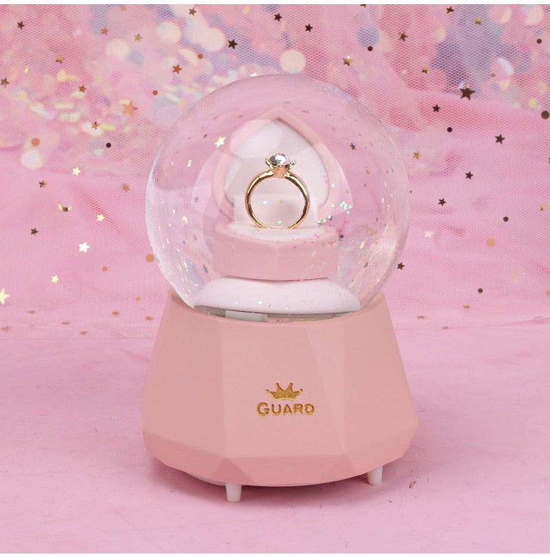 Diamond Ring Snow Globe Crystal Ball Rotating Music Box Home Decoration