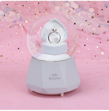 Diamond Ring Snow Globe Crystal Ball Rotating Music Box Home Decoration
